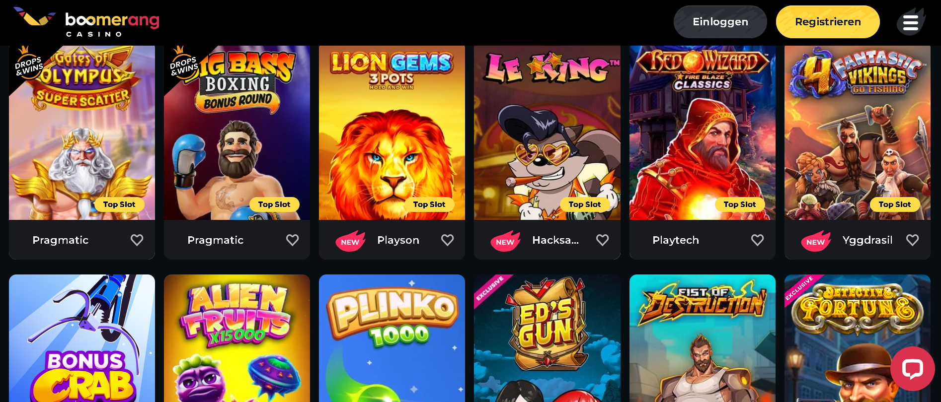 Boomerang Casino Lobby Vorschau
